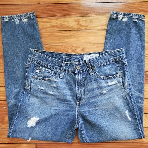 Ag Adriano Goldschmied Denim - Ag The Beau Slouchy Skinny Distressed Destroyed Ripped Jeans 100% Cotton Sz 29R